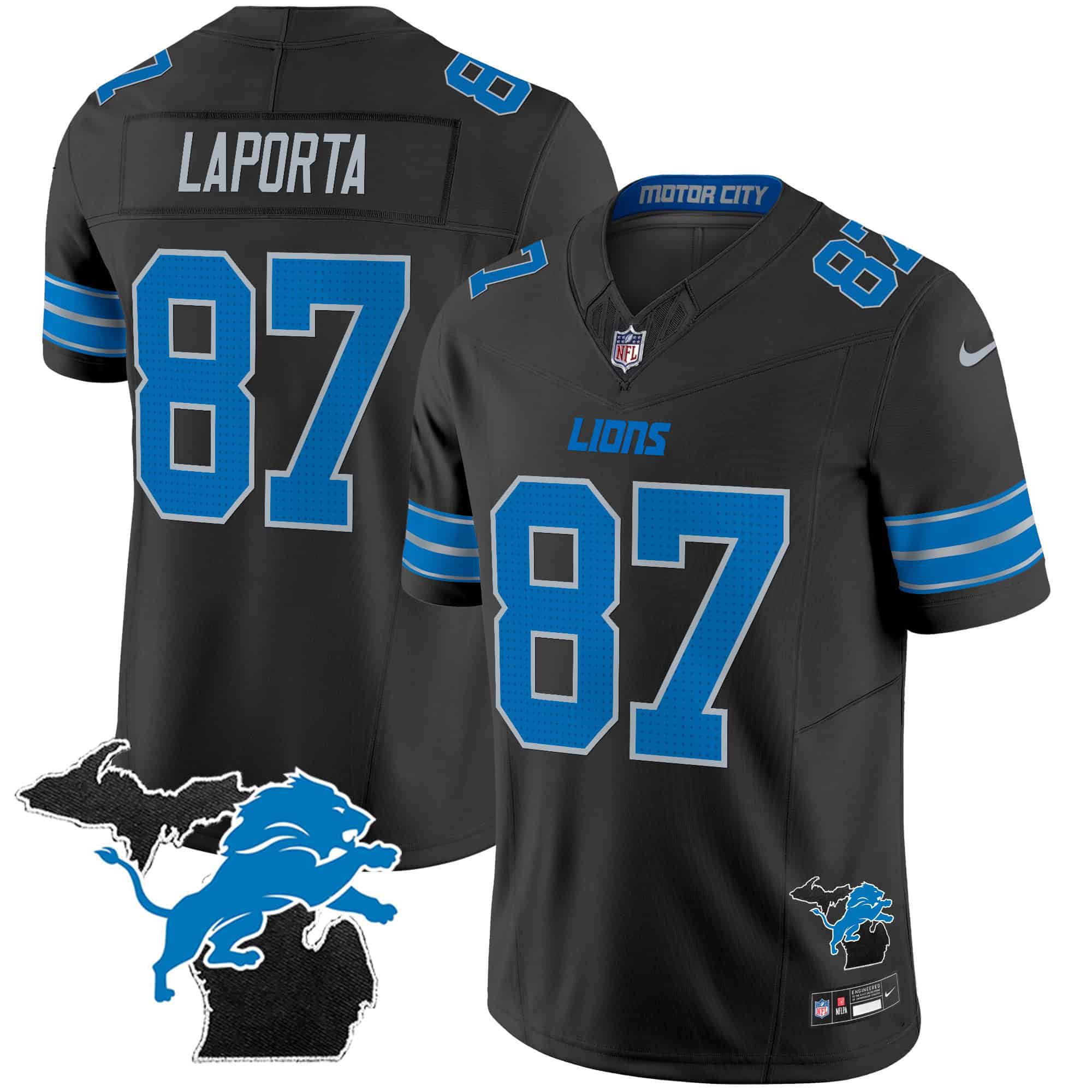 Men Detroit Lions #87 Laporta Black 2024 Nike Michigan Patch Vapor Limited NFL Jersey style 1
